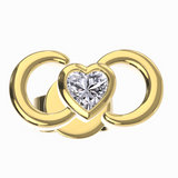 Gold earring with a heart-shaped gemstone on a white background