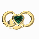 Gold ring with a green heart-shaped gemstone on a white background
