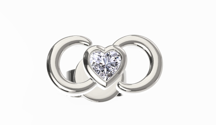 White Gold Stud Earrings Render Heart Diamond
