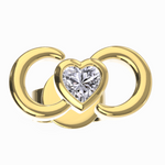 Gold earring with a heart-shaped gemstone on a white background